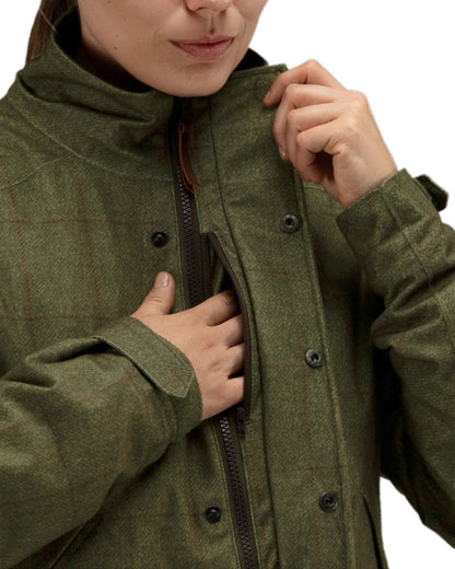 Willow Green Coloured Harkila Stornoway Shooting Lady Jacket on white background #colour_willow-green