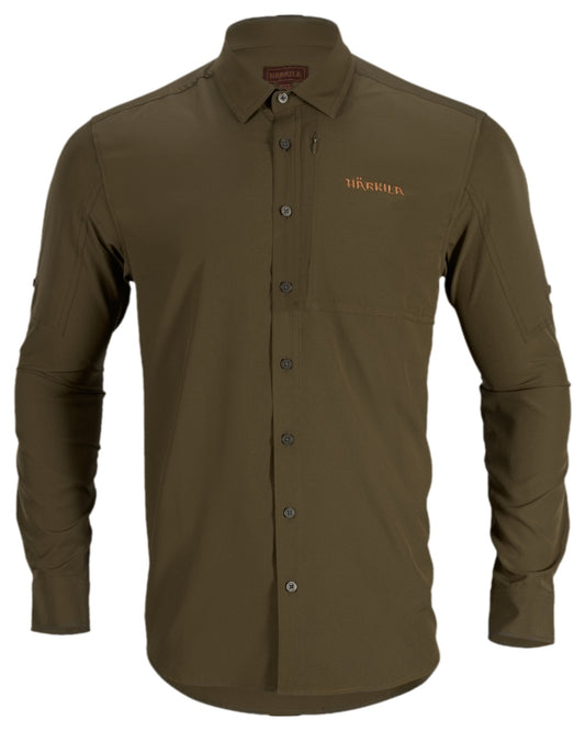 Willow Green Coloured Harkila Trail L/S Shirt on white background #colour_willow-green