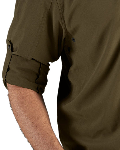 Willow Green Coloured Harkila Trail L/S Shirt on white background #colour_willow-green