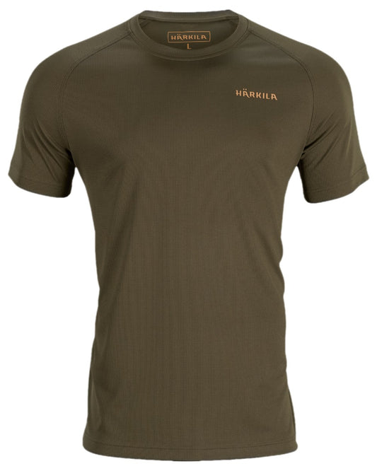 Willow Green Coloured Harkila Trail Short Sleeve T-Shirt on white background #colour_willow-green