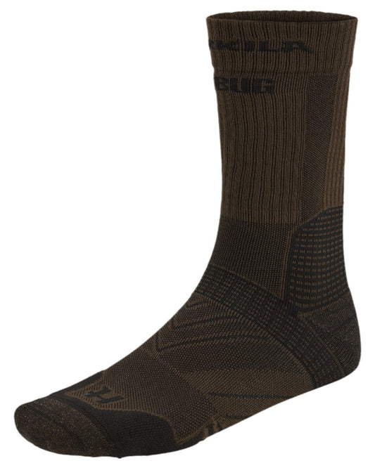 Dark Olive Willow Green Coloured Harkila Trail Socks on white background #colour_dark-olive-willow-green