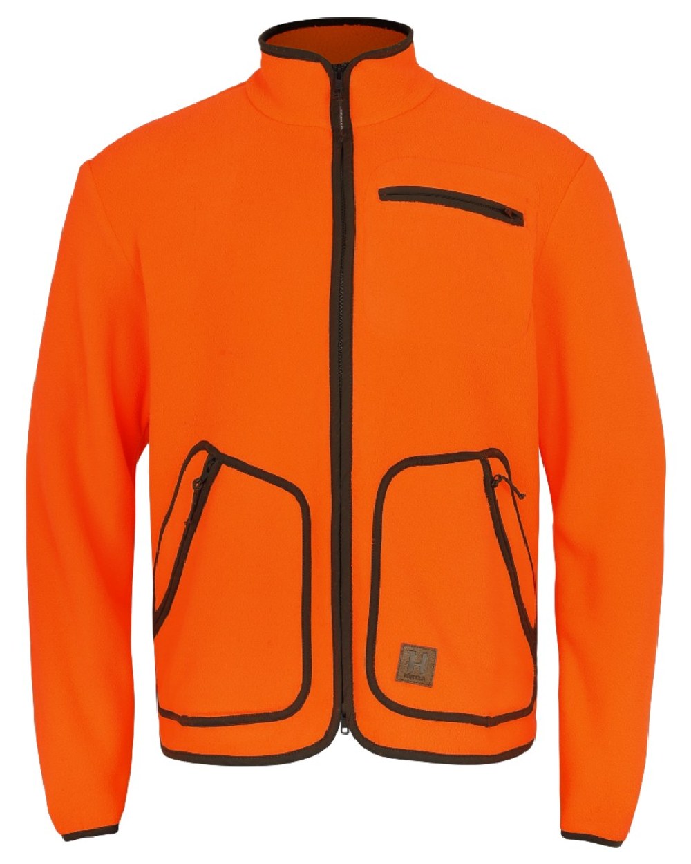 Orange Blaze Coloured Harkila Wildboar Pro Blaze Fleece Jacket on forest background #colour_orange-blaze