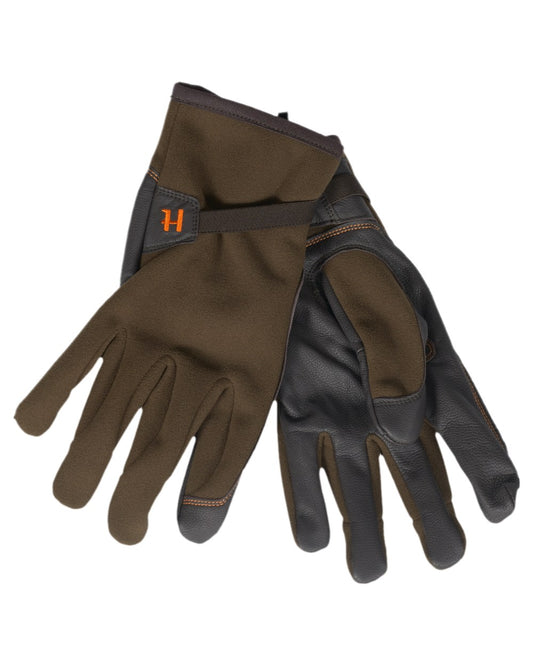 Willow Green Shadow Brown Coloured Harkila Wildboar Pro Gloves on white background #colour_willow-green-shadow-brown