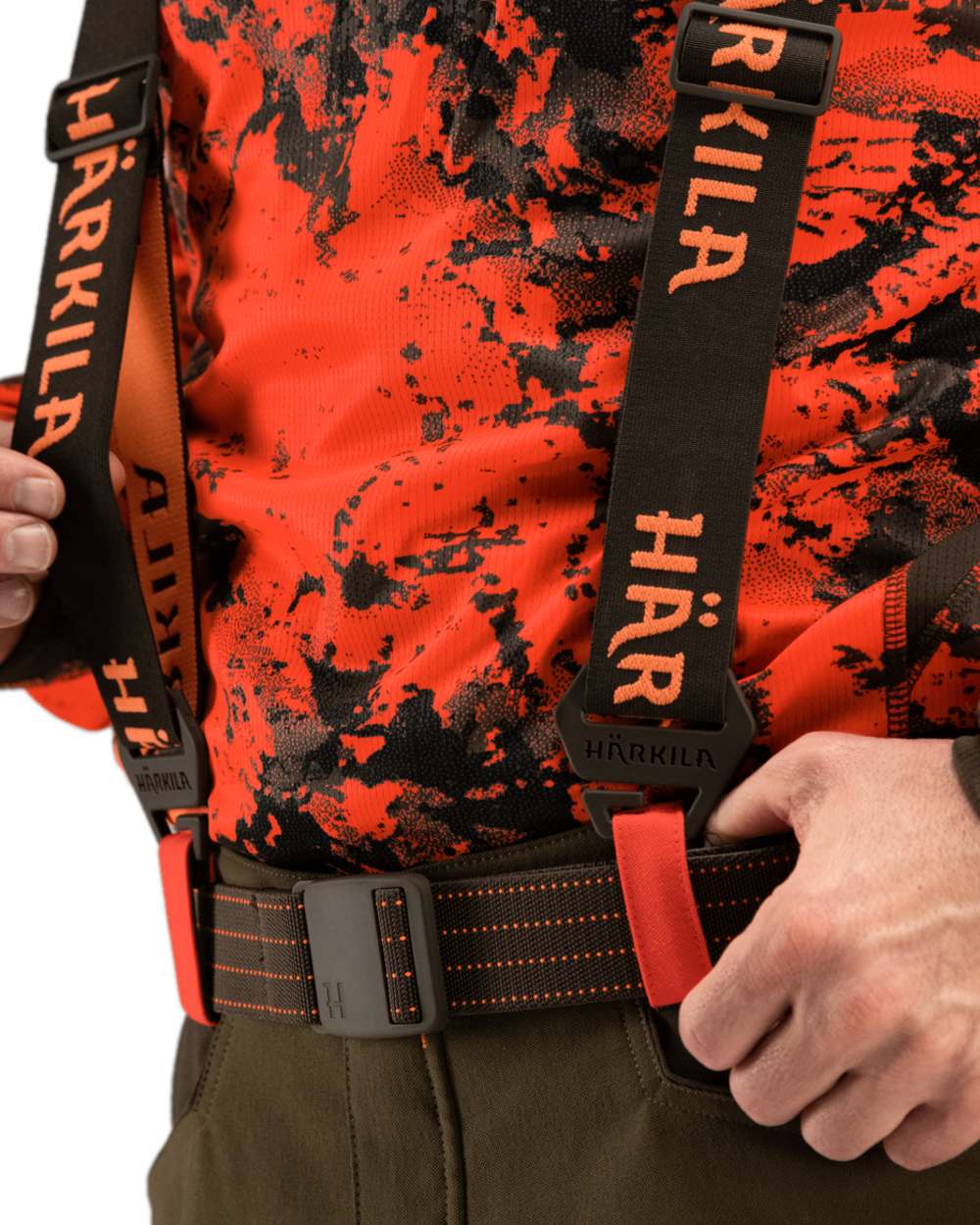Brown Orange Blaze Coloured Harkila Wildboar Pro Tech Belt on white background #colour_brown-orange-blaze