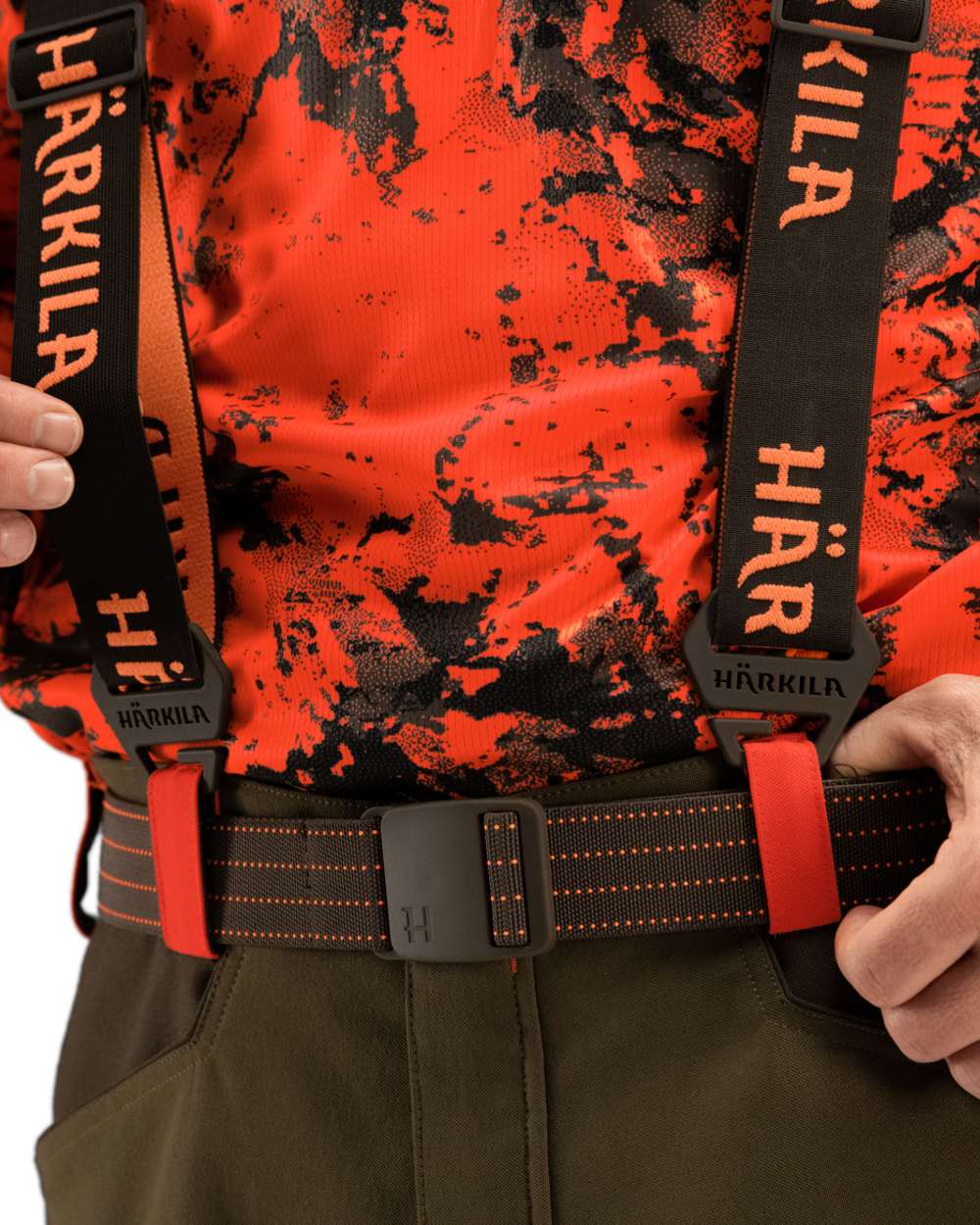 Brown Orange Blaze Coloured Harkila Wildboar Pro Tech Braces on white background #colour_brown-orange-blaze