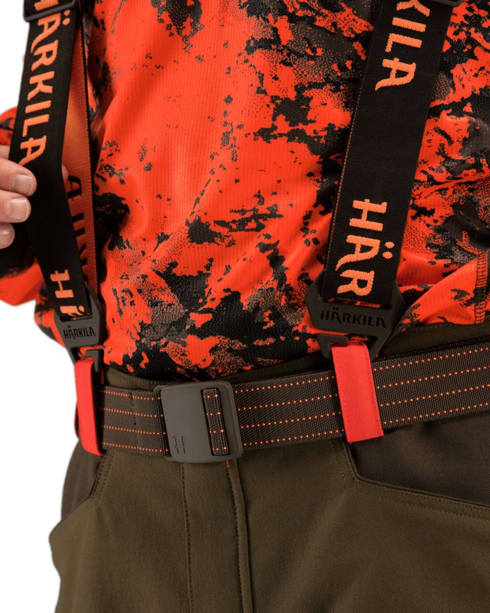 Brown Orange Blaze Coloured Harkila Wildboar Pro Tech Braces on white background #colour_brown-orange-blaze