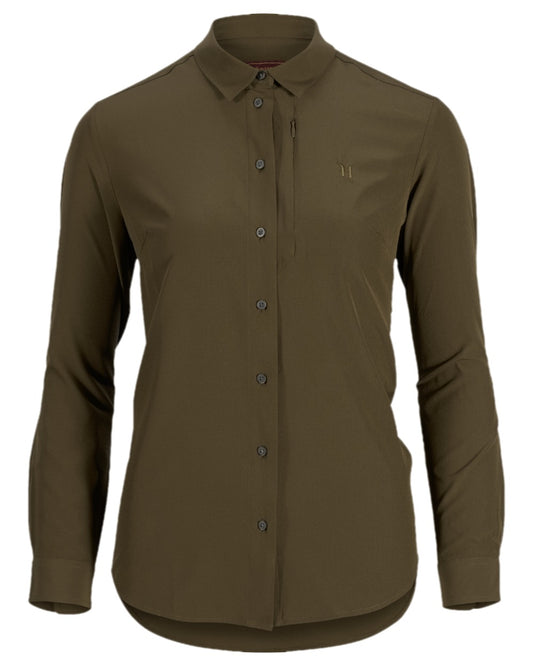 Willow Green Coloured Harkila Women's Trail L/S Shirt on white background #colour_willow-green