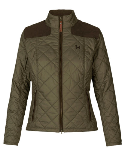 Willow Green Coloured Harkila Womens Ailsa Quilted Jacket on white background #colour_willow-green