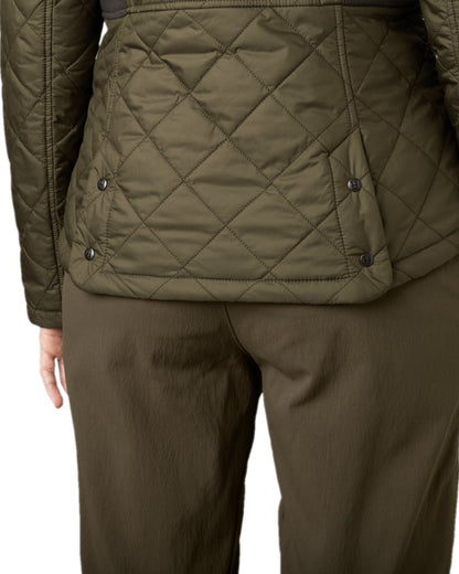 Willow Green Coloured Harkila Womens Ailsa Quilted Jacket on white background #colour_willow-green
