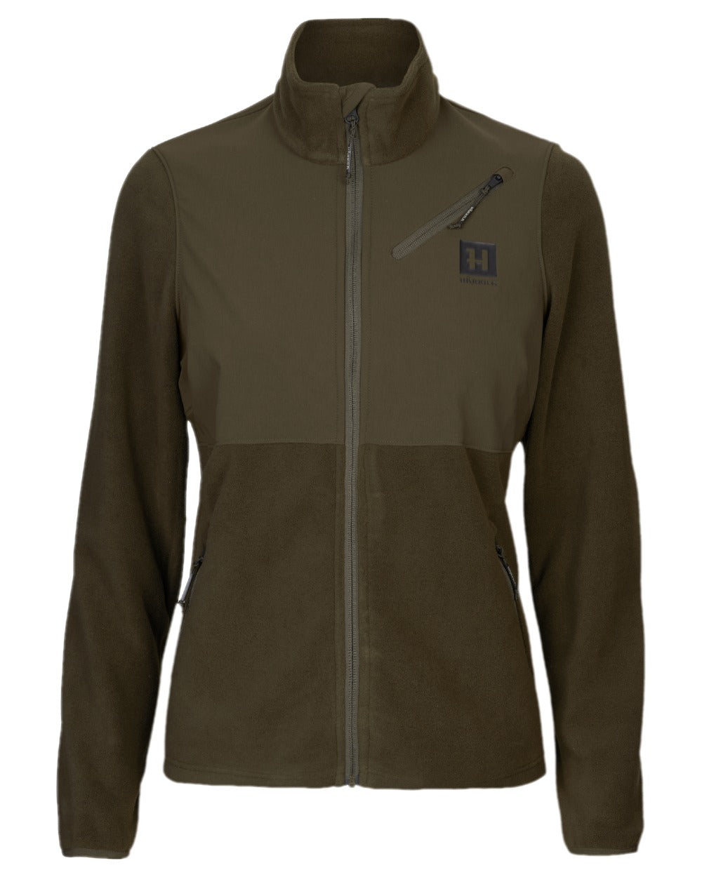Hunting Green Willow Green Coloured Harkila Womens Fjell Fleece Jacket on white background #colour_hunting-green-willow-green