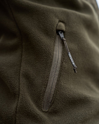 Hunting Green Willow Green Coloured Harkila Womens Fjell Fleece Jacket on blurry background #colour_hunting-green-willow-green