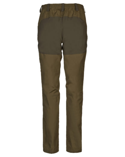 Dark Olive Willow Green Coloured Harkila Womens Fjell Trousers on white background #colour_dark-olive-willow-green