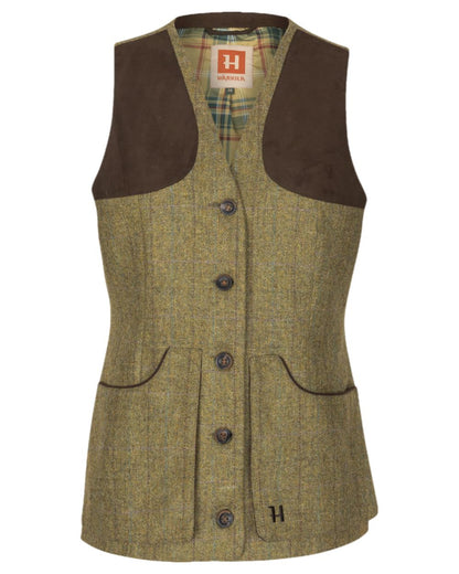 Olive Coloured Harkila Womens Jura Shooting Waistcoat on white background #colour_olive