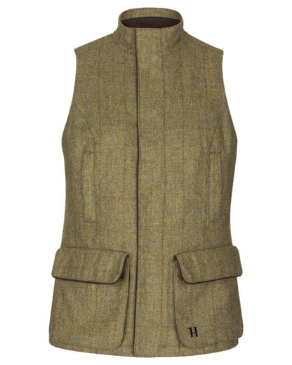 Olive Coloured Harkila Womens Jura Waistcoat on white background #colour_olive