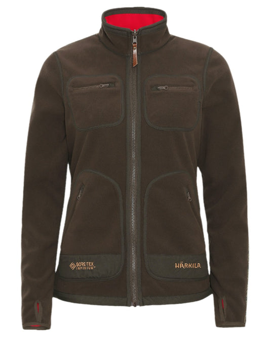 Brown Red Coloured Harkila Womens Kamko Reversible Windstopper Fleece Jacket on white background #colour_brown-red