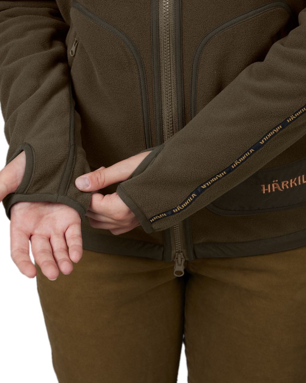 Brown Red Coloured Harkila Womens Kamko Reversible Windstopper Fleece Jacket on white background #colour_brown-red