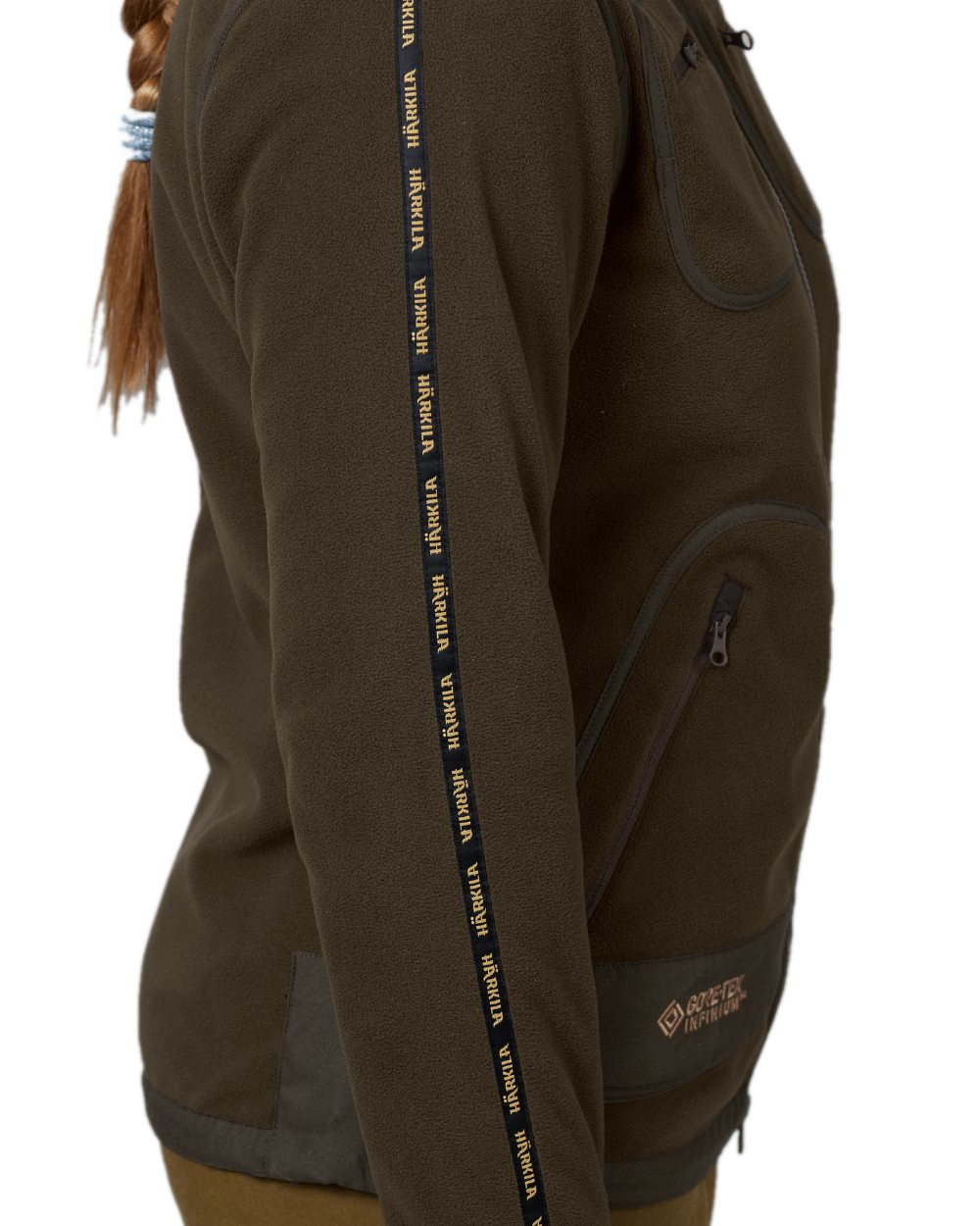 Brown Red Coloured Harkila Womens Kamko Reversible Windstopper Fleece Jacket on white background #colour_brown-red