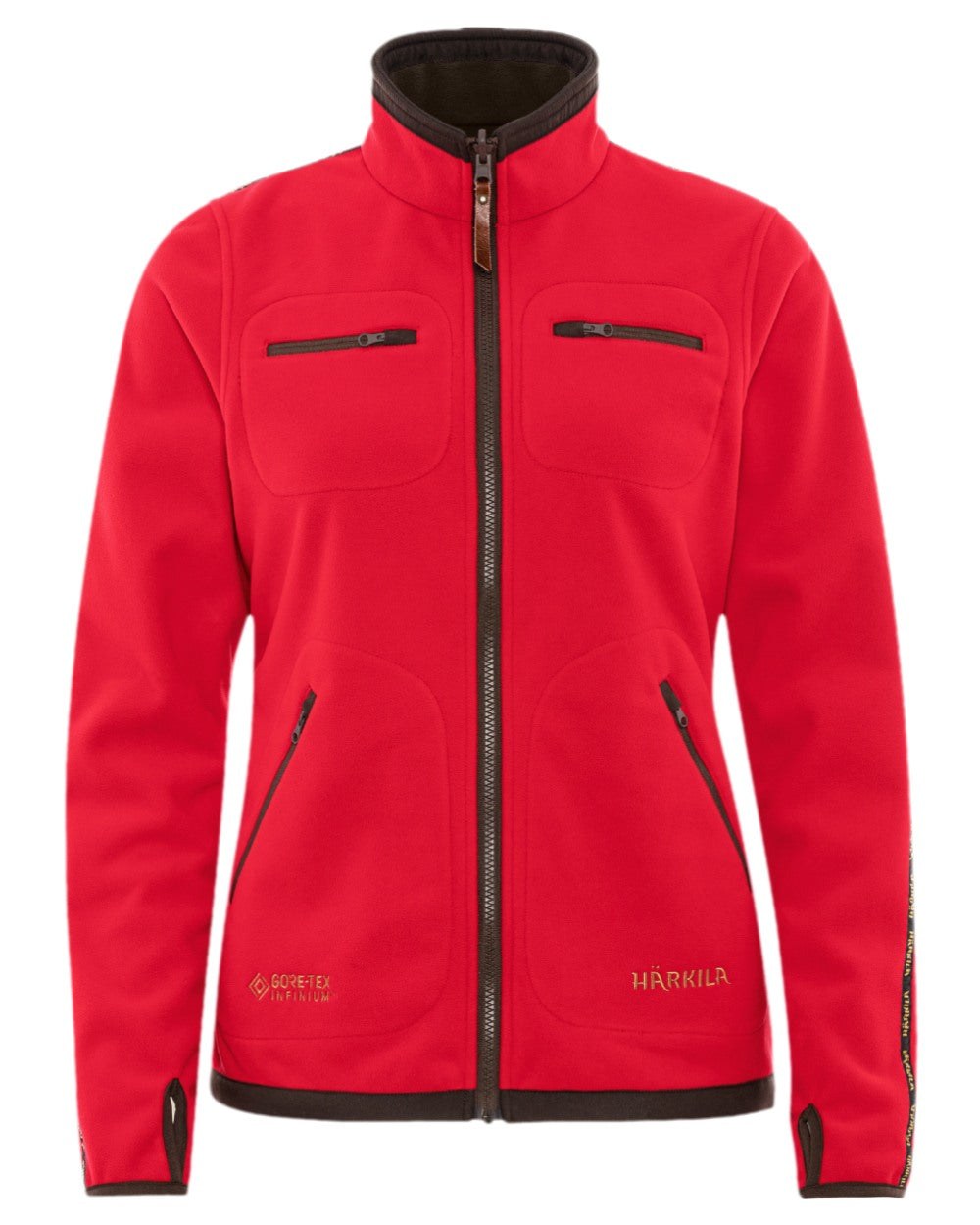 Brown Red Coloured Harkila Womens Kamko Reversible Windstopper Fleece Jacket on white background #colour_brown-red