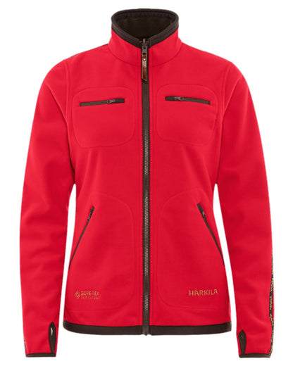 Brown Red Coloured Harkila Womens Kamko Reversible Windstopper Fleece Jacket on white background #colour_brown-red