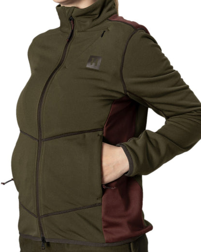 Willow Green Coloured Harkila Womens Oda Fleece Jacket on white background #colour_willow-green