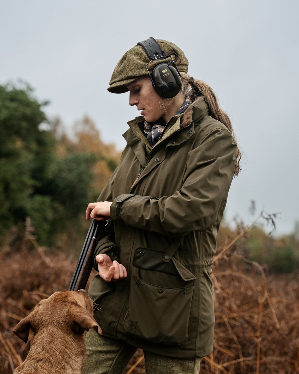 Willow Green Coloured Harkila Womens Orton Tech HWS Jacket on outdoor background #colour_willow-green