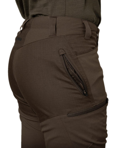 Slate Brown Willow Green Coloured Harkila Womens Runa Pants on white background #colour_slate-brown-willow-green