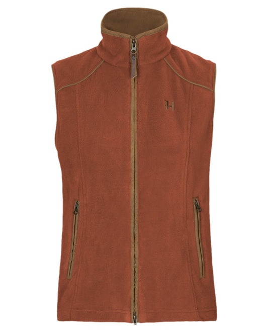 Arabian Spice Coloured Harkila Womens Sandhem 200 Fleece Waistcoat on white background #colour_arabian-spice