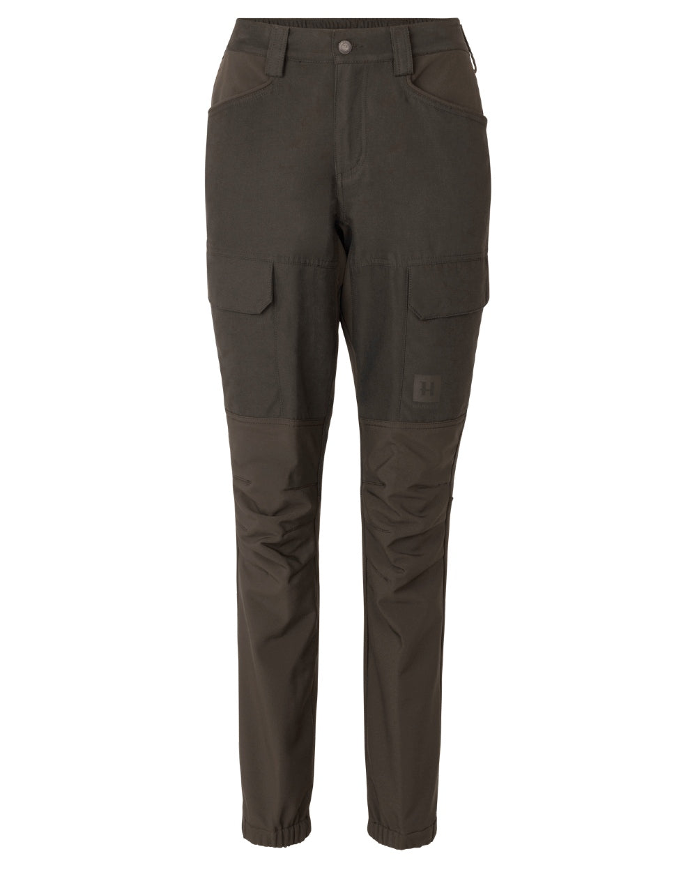 Shadow Brown Deep Brown coloured Harkila Womens Scandinavian Trousers on white background #colour_shadow-brown-deep-brown