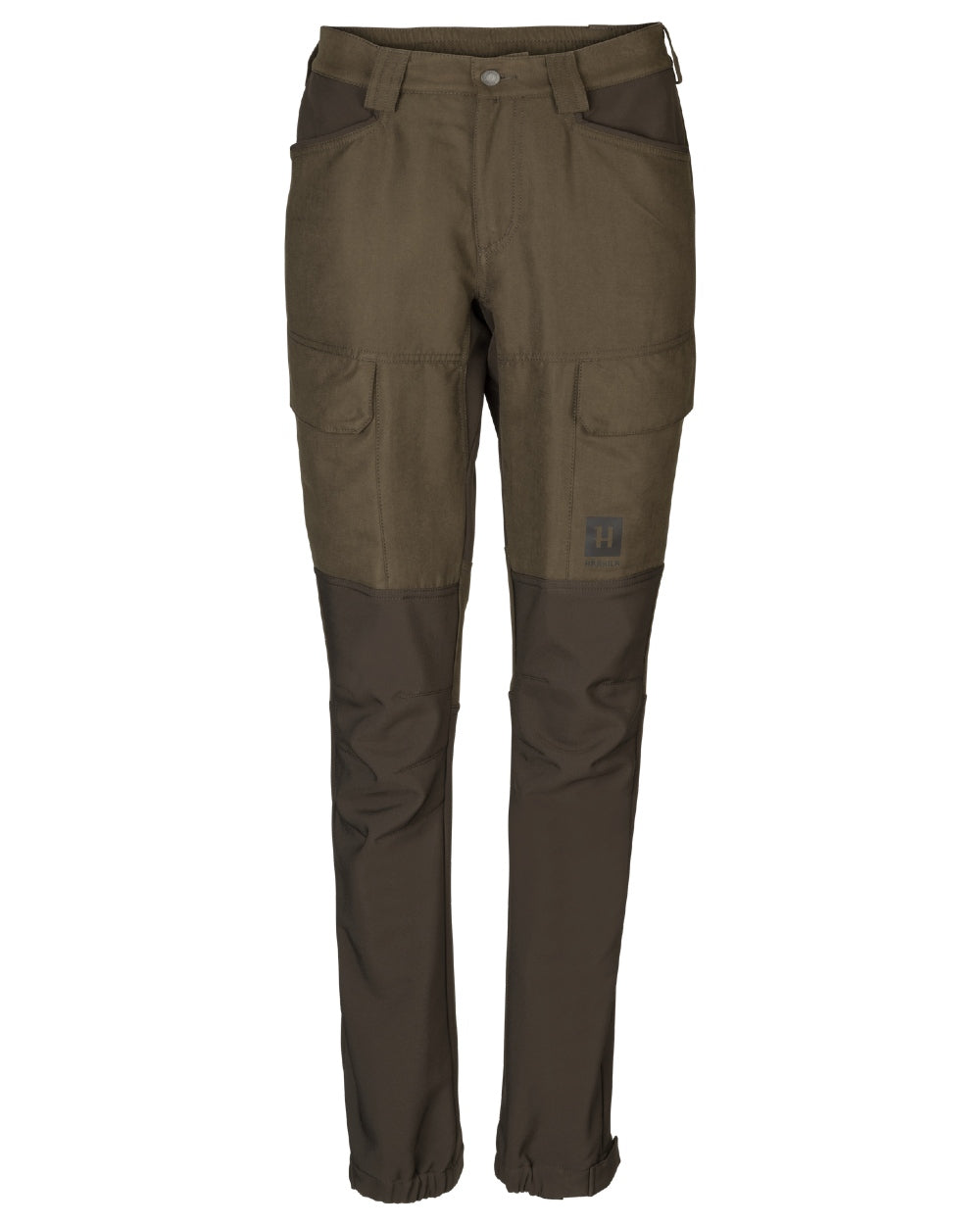 Willow Green Deep Brown coloured Harkila Womens Scandinavian Trousers on white background #colour_willow-green-deep-brown