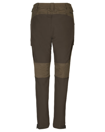 Willow Green Deep Brown coloured Harkila Womens Scandinavian Trousers on white background #colour_willow-green-deep-brown
