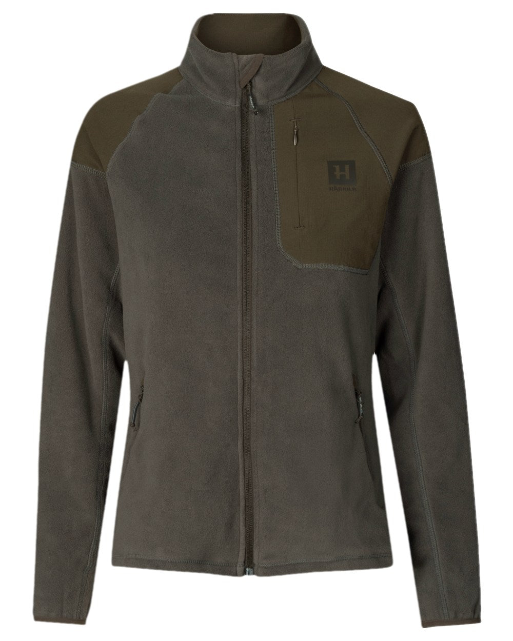 Willow Green Shadow Grey Coloured Harkila Womens Vilja Fleece Jacket on white background #colour_willow-green-shadow-grey