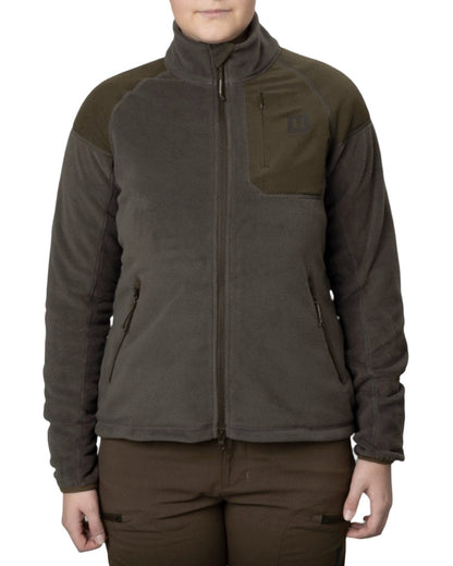 Willow Green Shadow Grey Coloured Harkila Womens Vilja Fleece Jacket on white background #colour_willow-green-shadow-grey