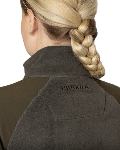 Willow Green Shadow Grey Coloured Harkila Womens Vilja Fleece Jacket on white background #colour_willow-green-shadow-grey