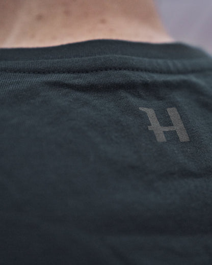 Dark Navy Coloured Harkila logo Short Sleeve T-Shirt on outdoor background #colour_dark-navy