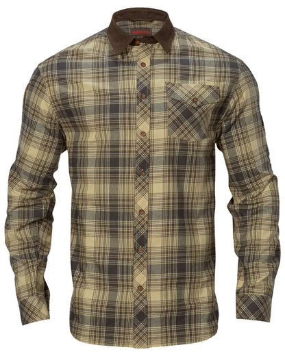Light Teak Check coloured Harkila Driven Hunt Flannel Shirt on white background #colour_light-teak-check