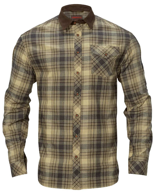 Light Teak Check coloured Harkila Driven Hunt Flannel Shirt on white background #colour_light-teak-check