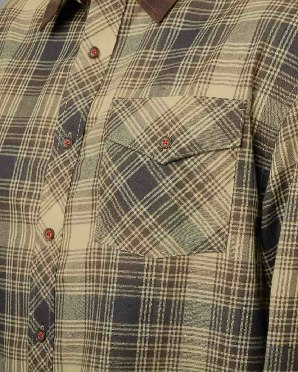 Light Teak Check coloured Harkila Driven Hunt Flannel Shirt on white background #colour_light-teak-check