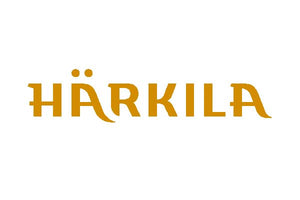 Yellow coloured Harkila logo on white background