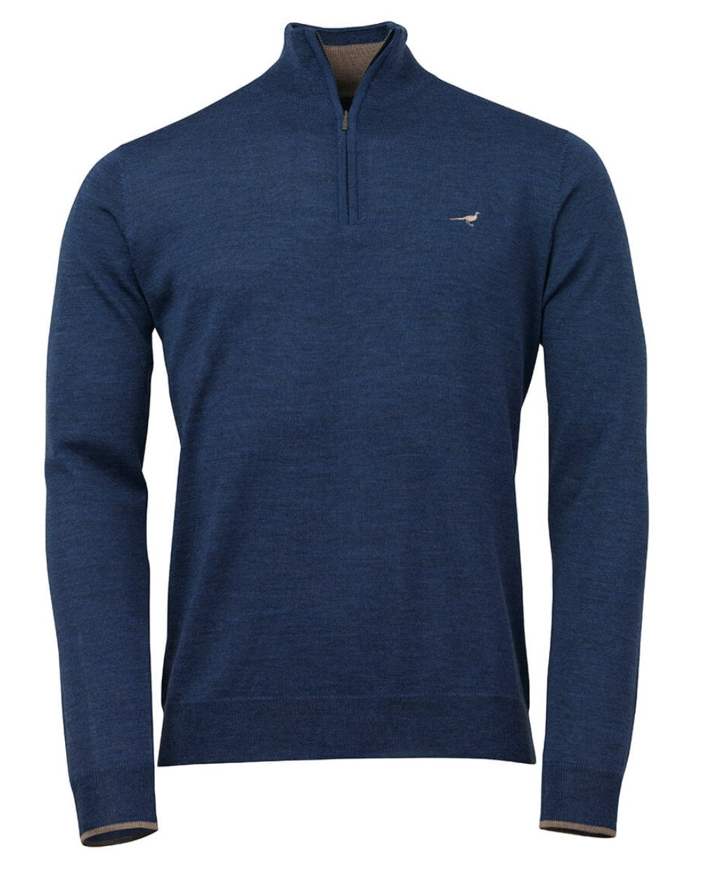 Cornflower Coloured Laksen Norfolk Zip Neck Merino Sweater On A White Background #colour_cornflower