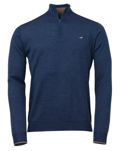 Cornflower Coloured Laksen Norfolk Zip Neck Merino Sweater On A White Background #colour_cornflower