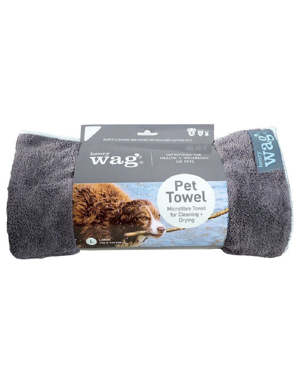 Grey Black coloured Henry Wag Microfibre Towel on white background #colour_grey-black