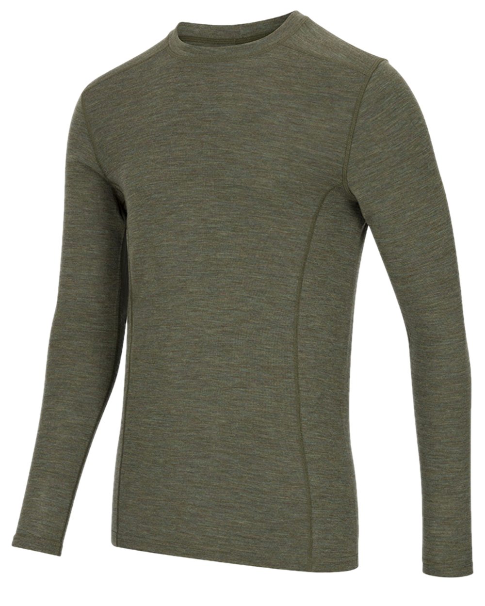 Green Coloured Hoggs of Fife 100% Merino Wool Long Sleeve Crew Neck Base Layer on white background #colour_green