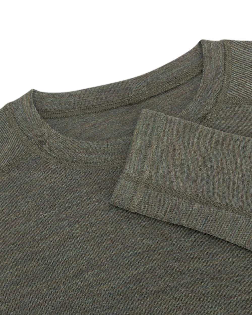 Green Coloured Hoggs of Fife 100% Merino Wool Long Sleeve Crew Neck Base Layer on white background #colour_green