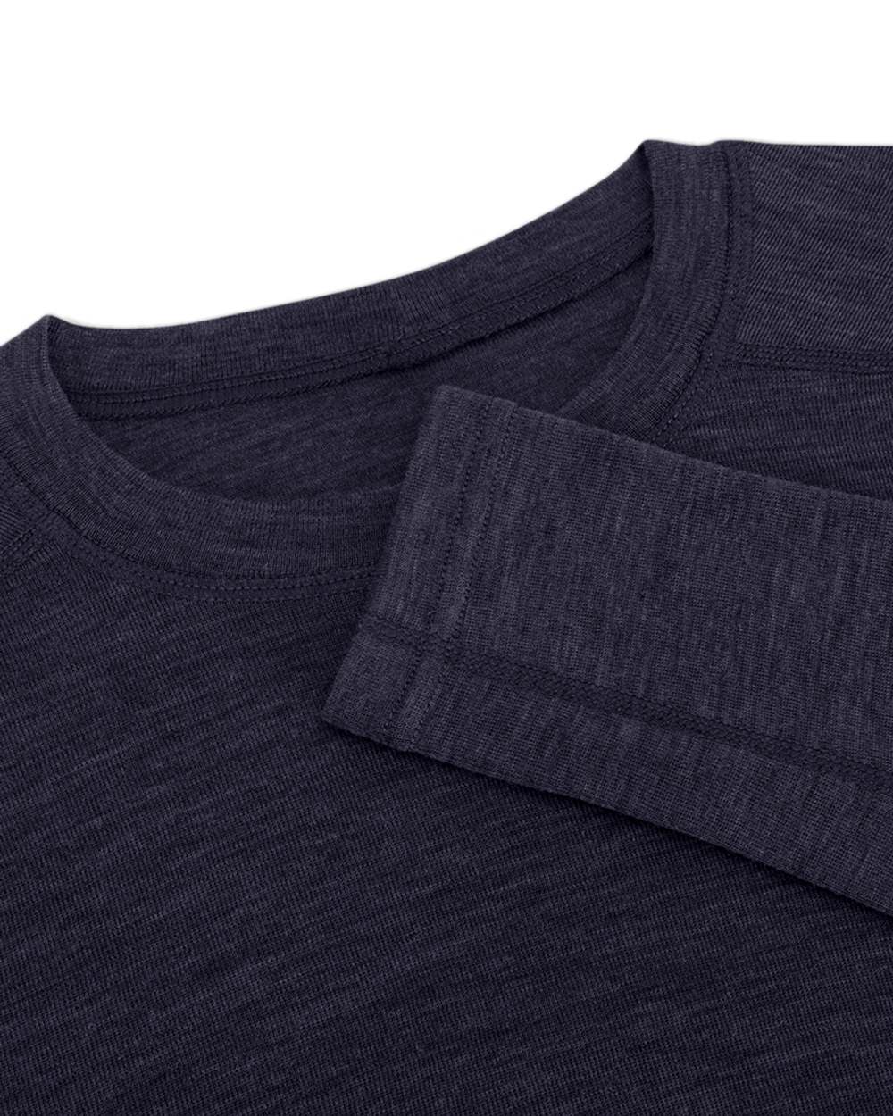 Navy Coloured Hoggs of Fife 100% Merino Wool Long Sleeve Crew Neck Base Layer on white background #colour_navy