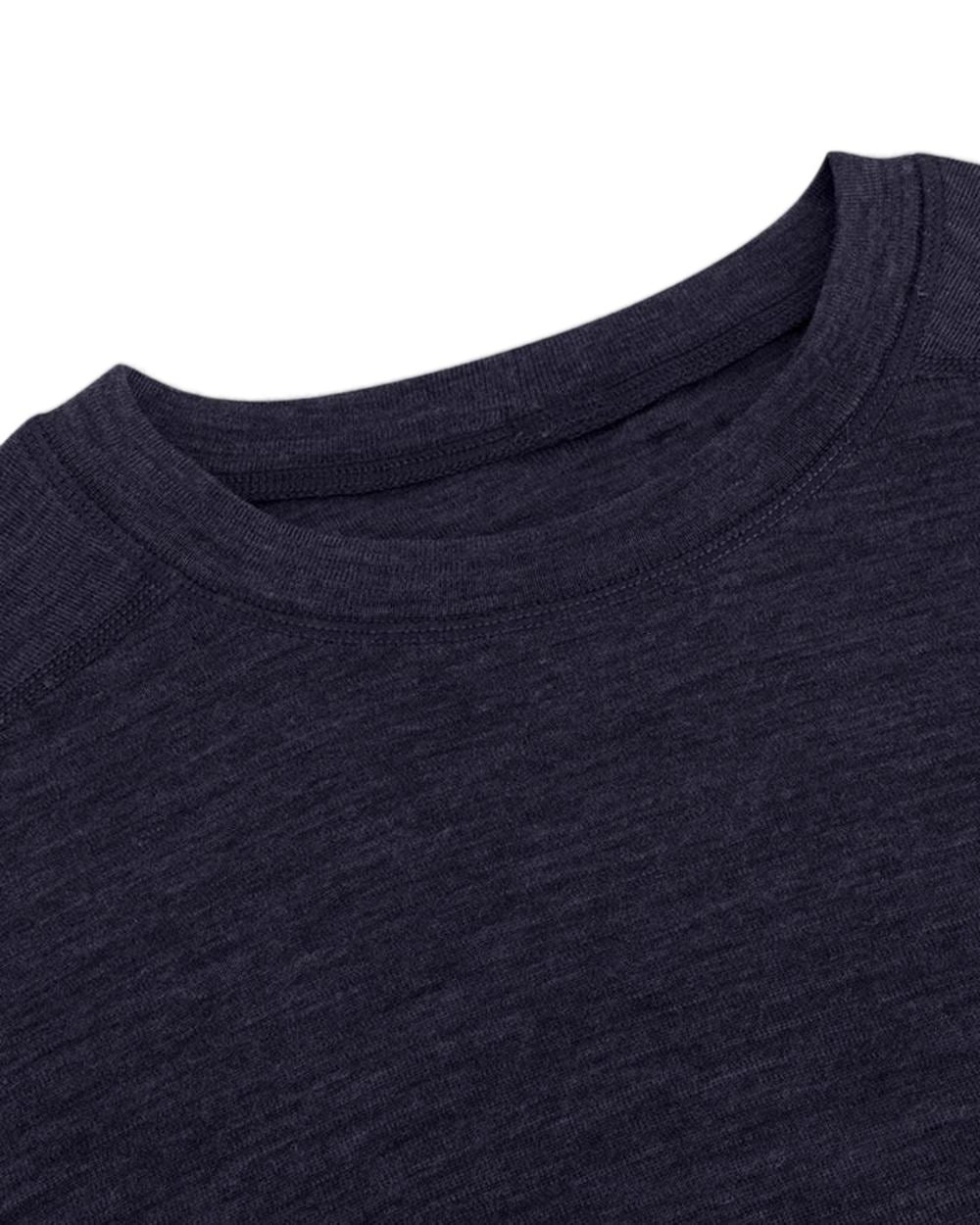 Navy Coloured Hoggs of Fife 100% Merino Wool Long Sleeve Crew Neck Base Layer on white background #colour_navy