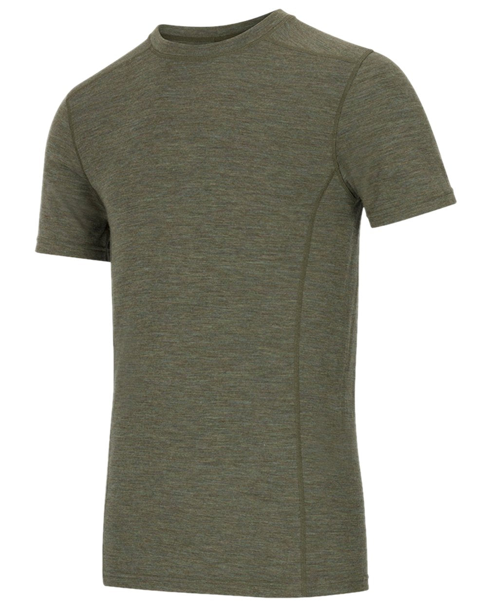 Green Coloured Hoggs of Fife 100% Merino Wool Short Sleeve Crew Neck Base Layer on white background #colour_green