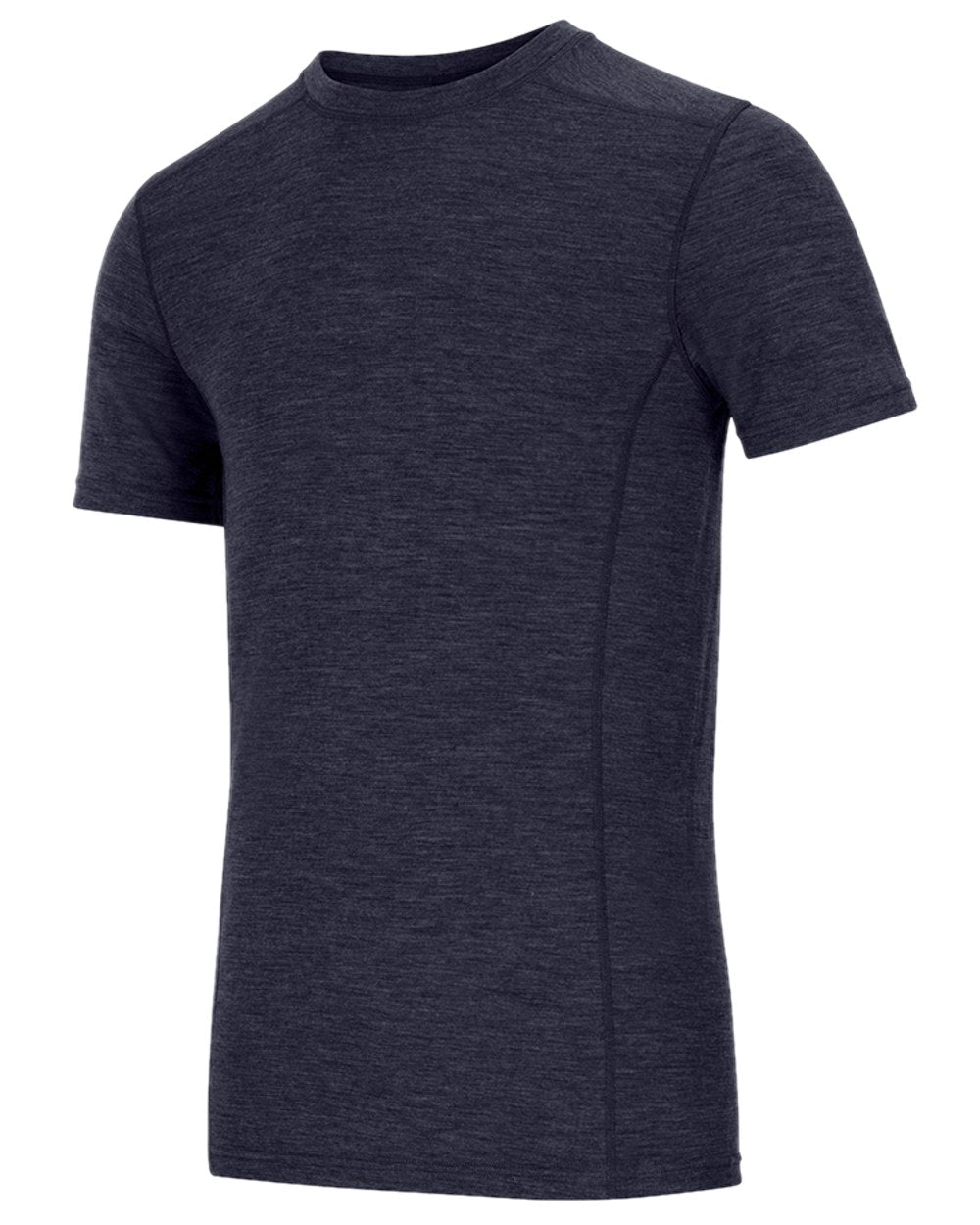 Navy Coloured Hoggs of Fife 100% Merino Wool Short Sleeve Crew Neck Base Layer on white background #colour_navy