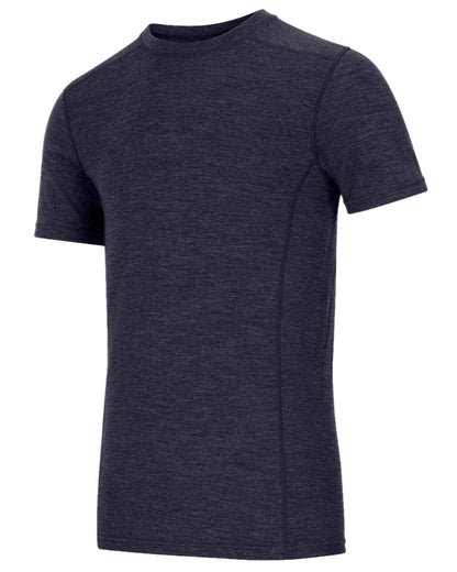 Navy Coloured Hoggs of Fife 100% Merino Wool Short Sleeve Crew Neck Base Layer on white background #colour_navy