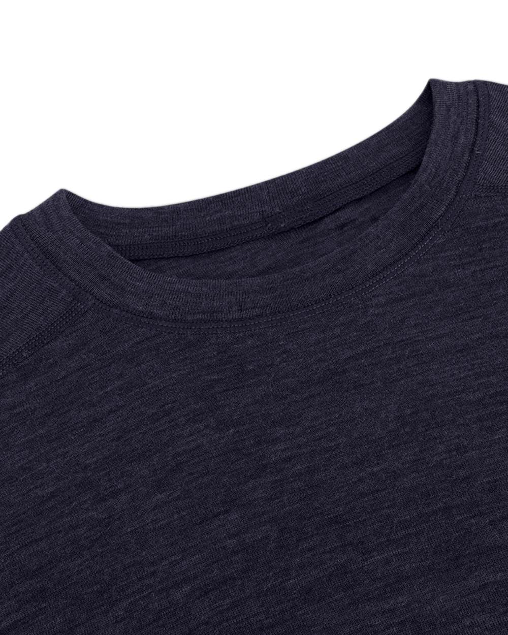 Navy Coloured Hoggs of Fife 100% Merino Wool Short Sleeve Crew Neck Base Layer on white background #colour_navy