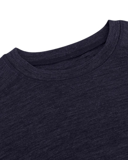 Navy Coloured Hoggs of Fife 100% Merino Wool Short Sleeve Crew Neck Base Layer on white background #colour_navy